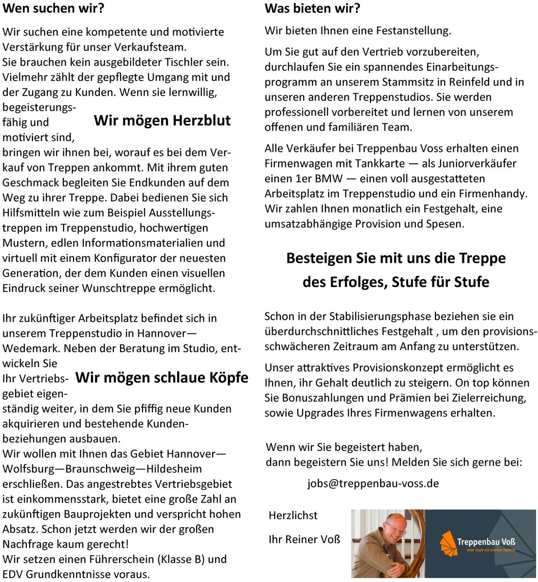 Verkaufsberater(in) (m/w/d) im Treppenbau für unsere Filiale in Hannover-Wedemark