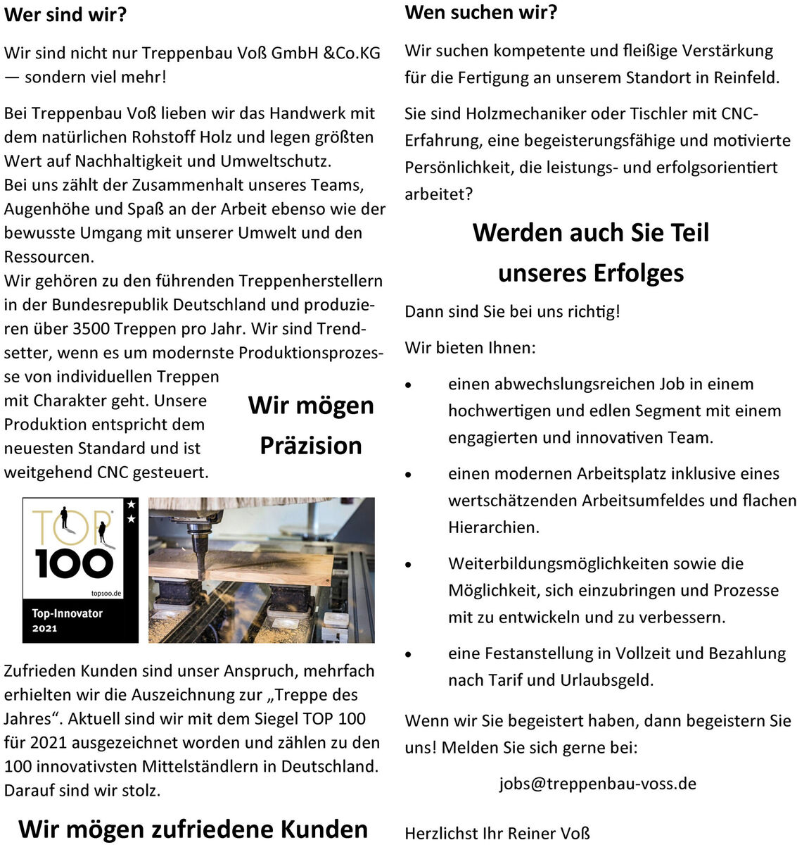 Holzmechaniker / CNC – Tischler (m/w/d)