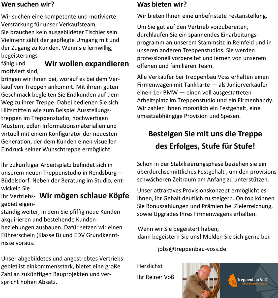 Verkaufsberater(in) (m/w/d) im Treppenbau für unsere Filiale in Rendsburg-Büdelsdorf